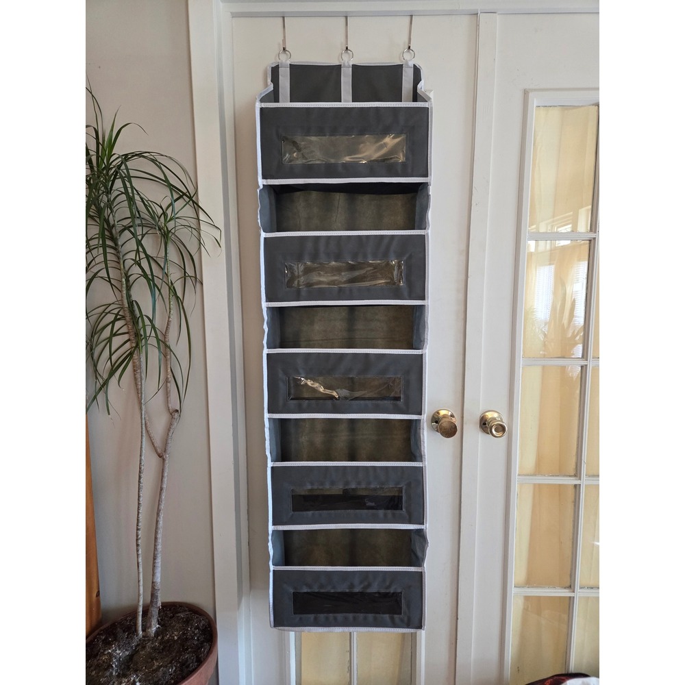 Grey 5 Pocket Over The Door Hanging Organizer Storage with Clear Windows